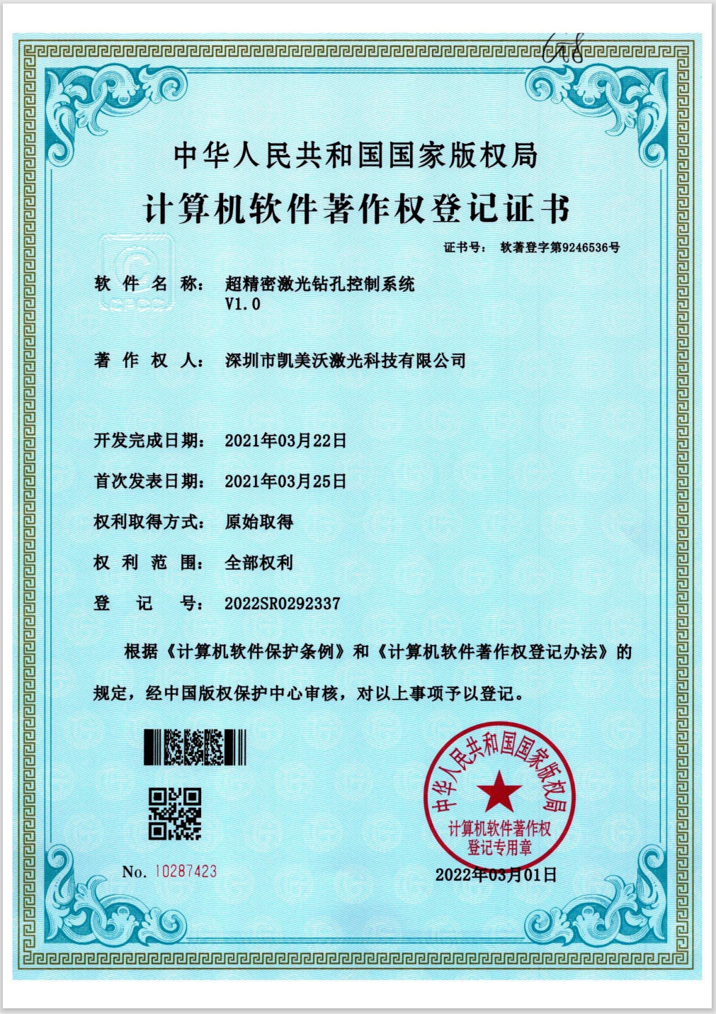 軟件著作權證書1